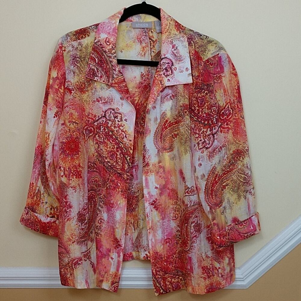 Chico's Lightweight Watercolor Open Jacket size 2